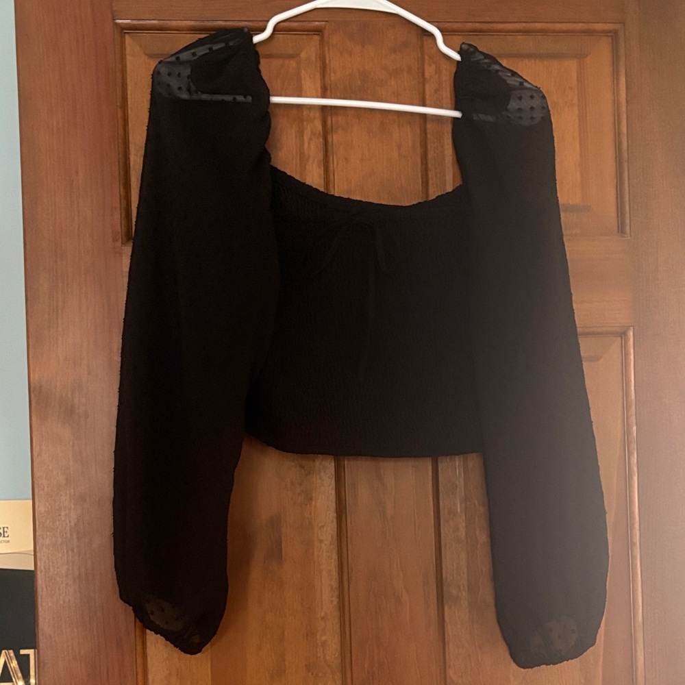 Elegant Black Women's Cropped Top with Bell Sleeves
